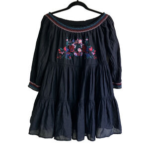 Free People Babydoll Tunic Embroidered Floral Boho Blouse Top Size XS Peasant